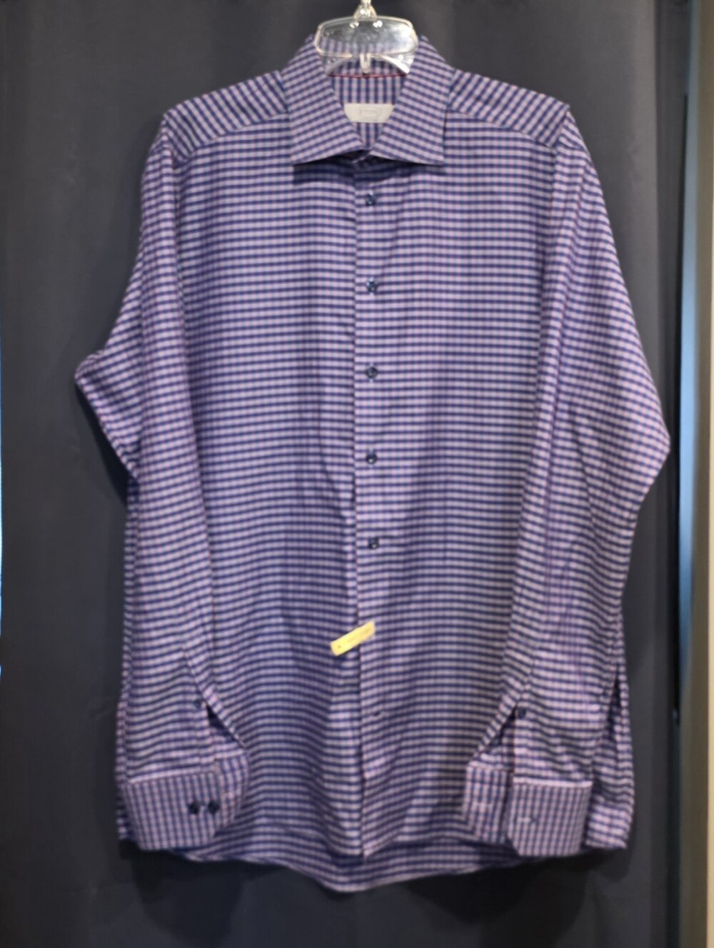Eton Men's Purple Blue Checked Long Sleeve Button Dress Short XL